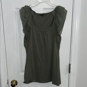 Women's Olive Green Ruffle Sleeve Scoop Neck Top